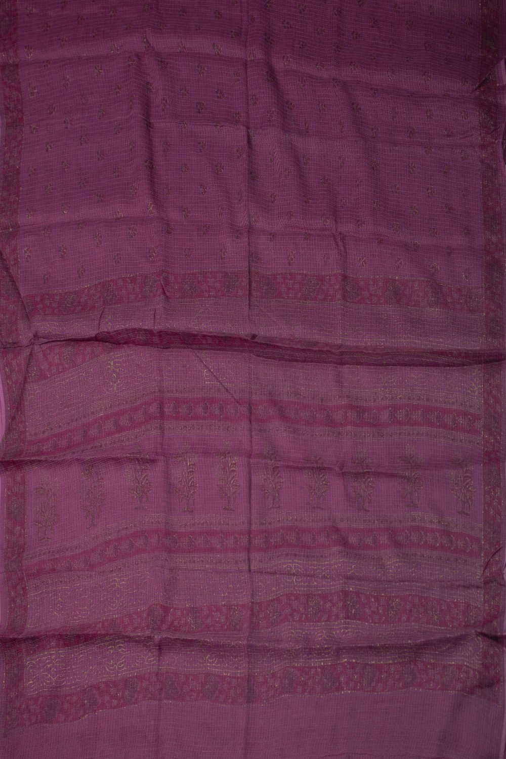 Magenta with muted prints Kota Cotton saree - Image 2