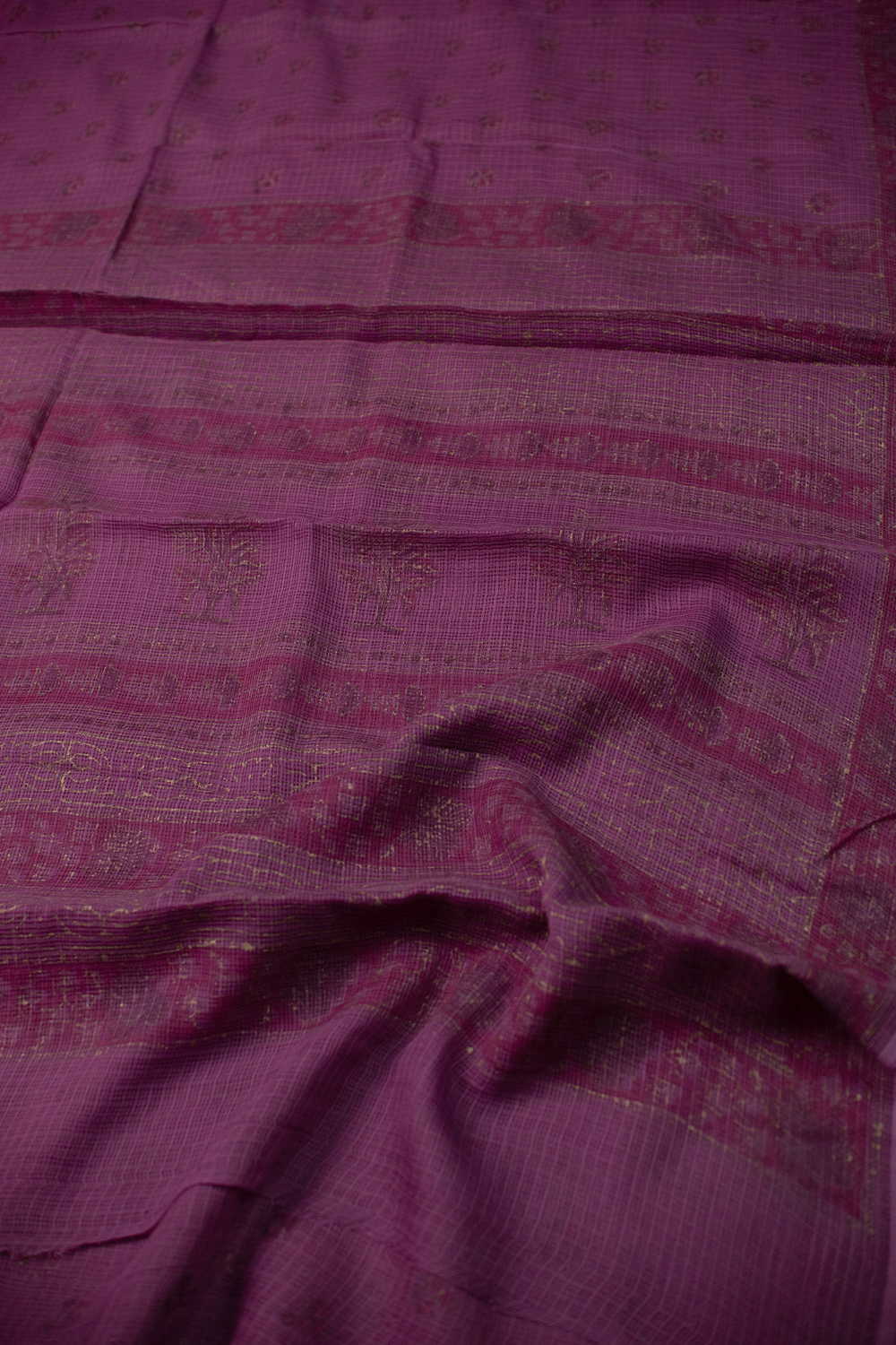 Magenta with muted prints Kota Cotton saree - Image 3