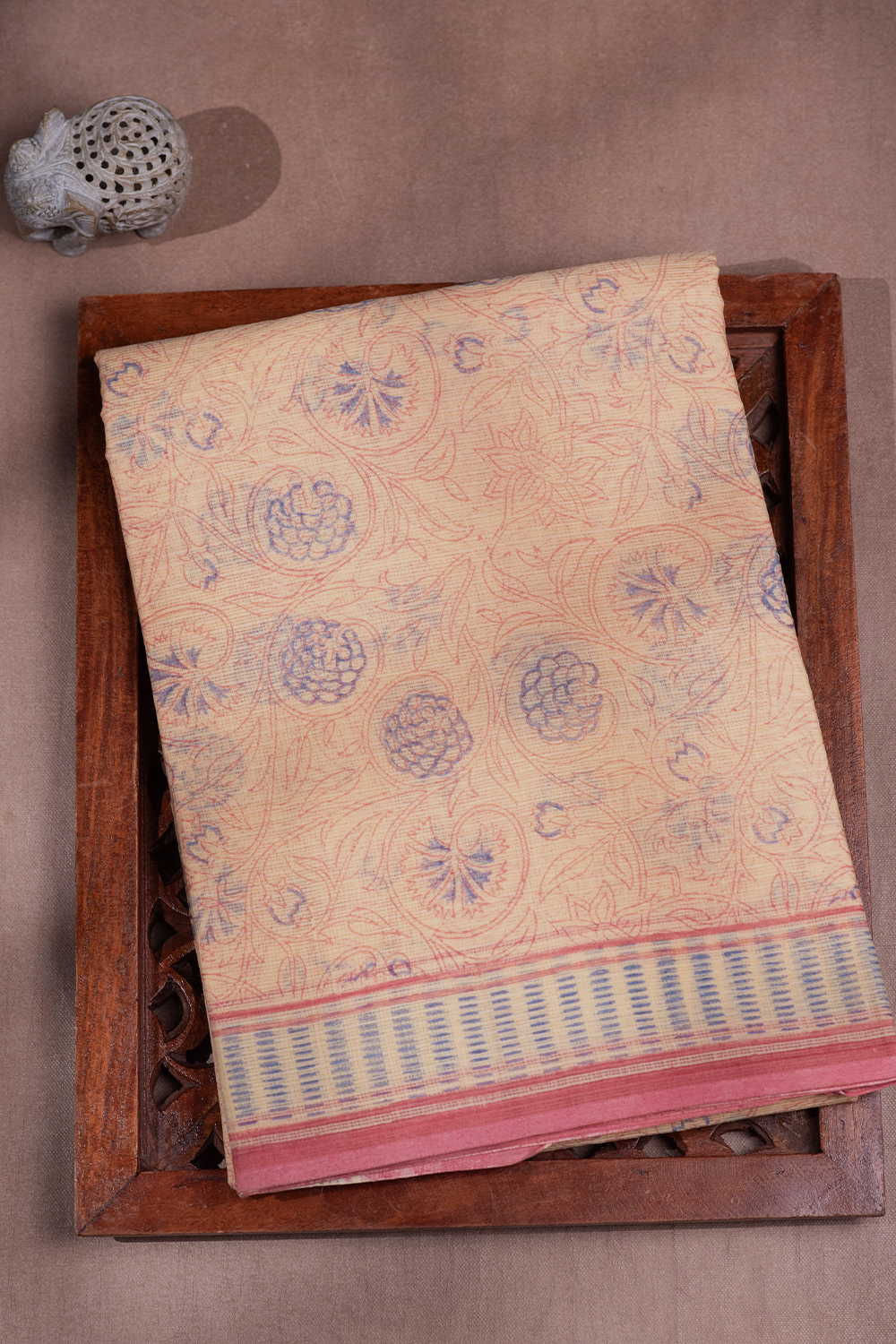 Sunshade Orange Block Printed Kota Cotton saree
