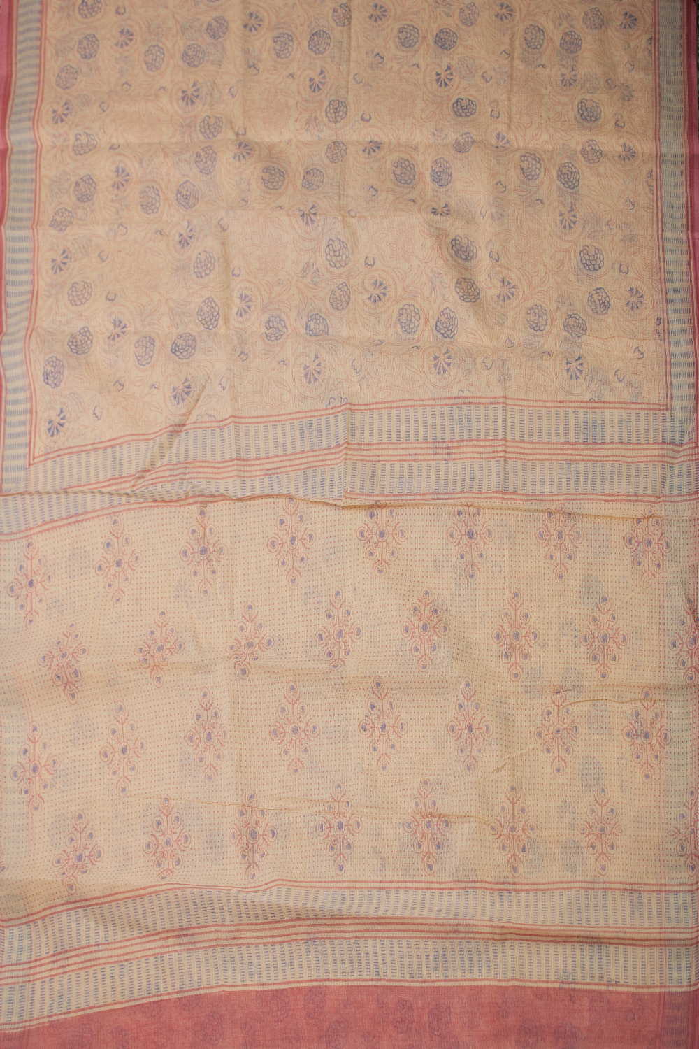 Sunshade Orange Block Printed Kota Cotton saree - Image 2
