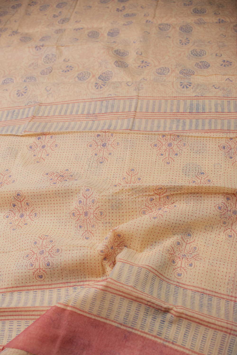 Sunshade Orange Block Printed Kota Cotton saree - Image 3