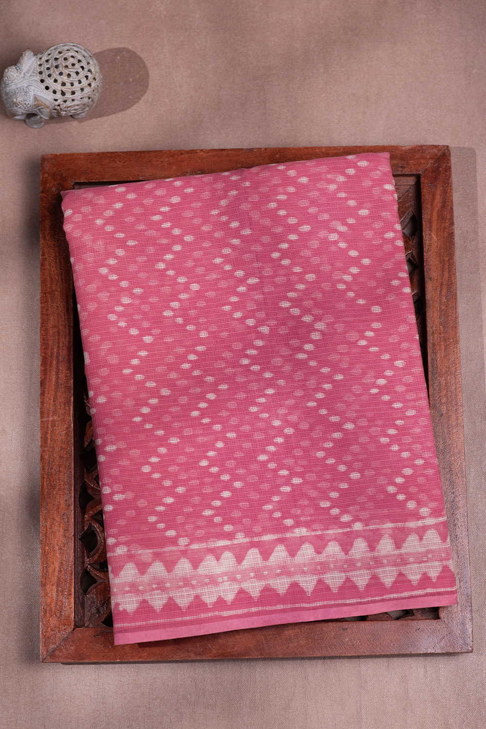 Dotted Chevron - Pink Block Printed Kota Cotton saree