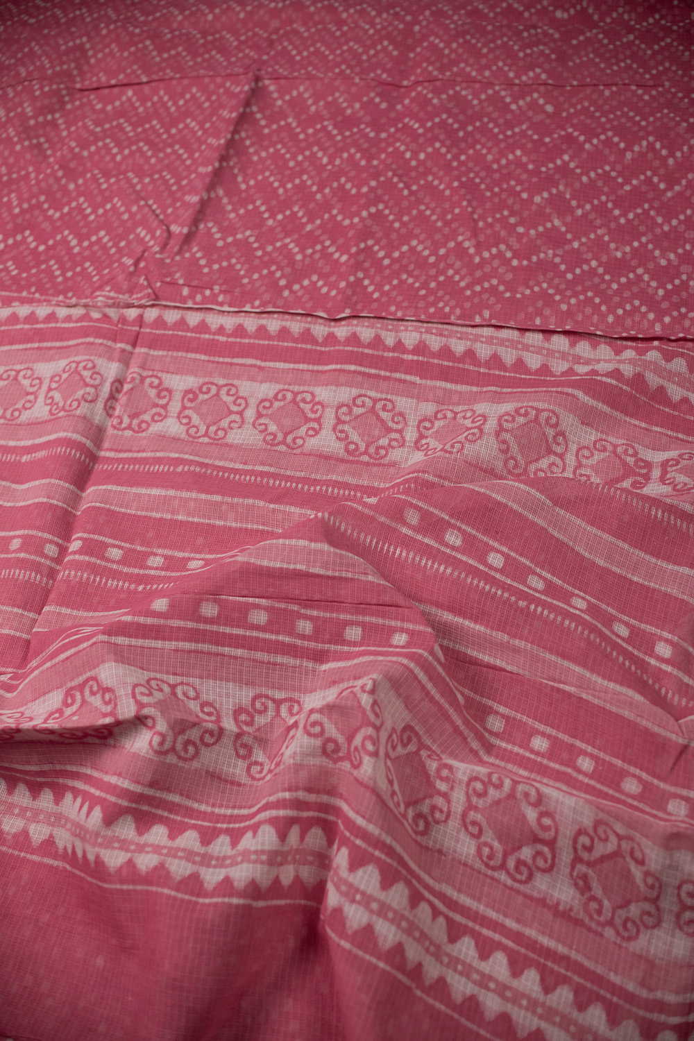 Dotted Chevron - Pink Block Printed Kota Cotton saree - Image 3