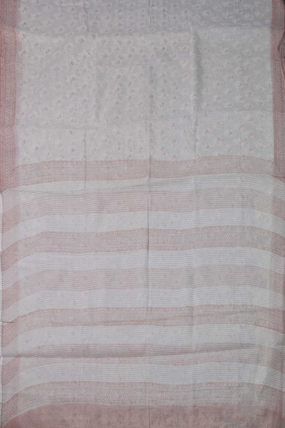 Dull white with peach brown Kadi Print Kota Saree - Image 2
