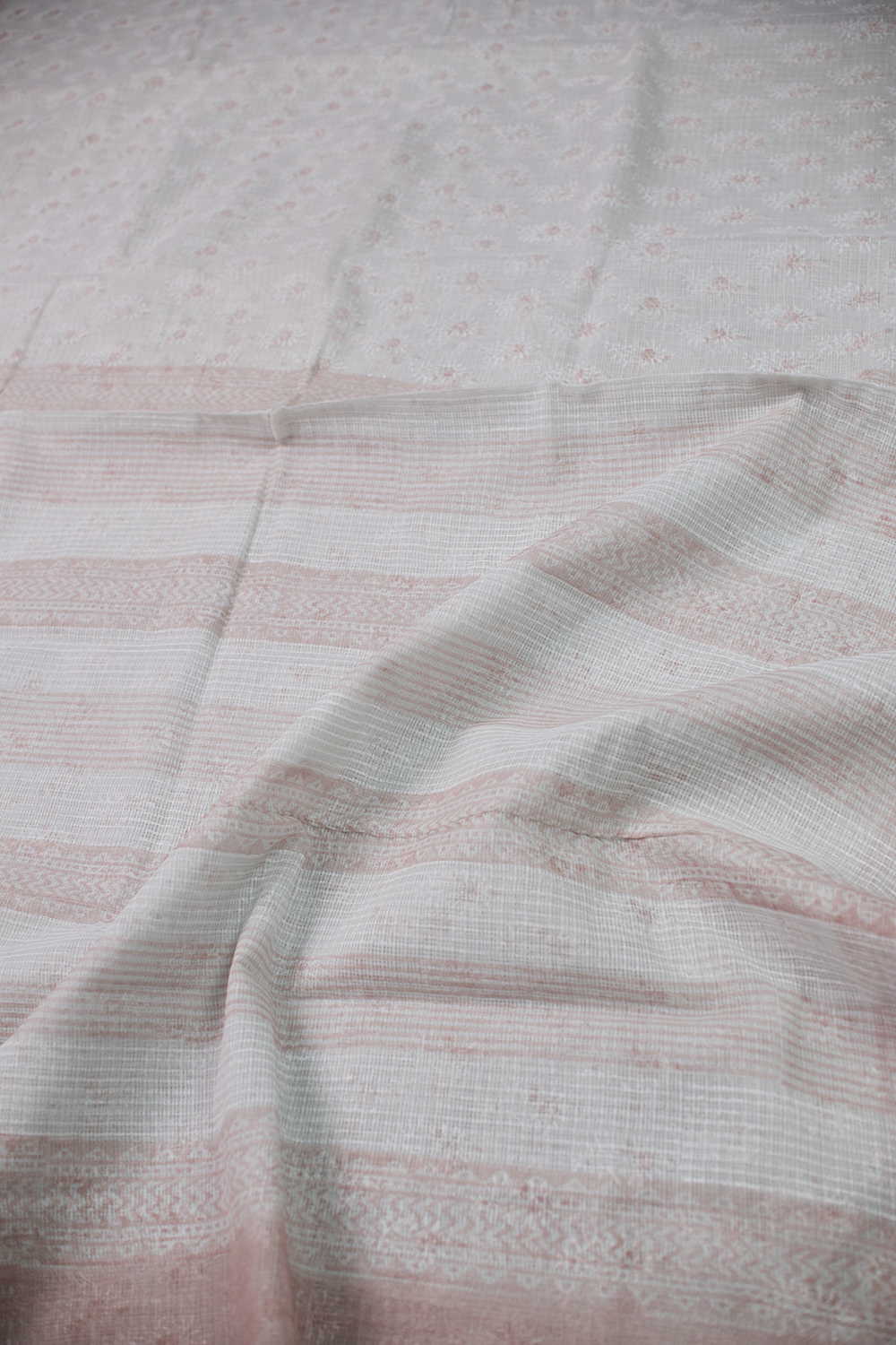 Dull white with peach brown Kadi Print Kota Saree - Image 3