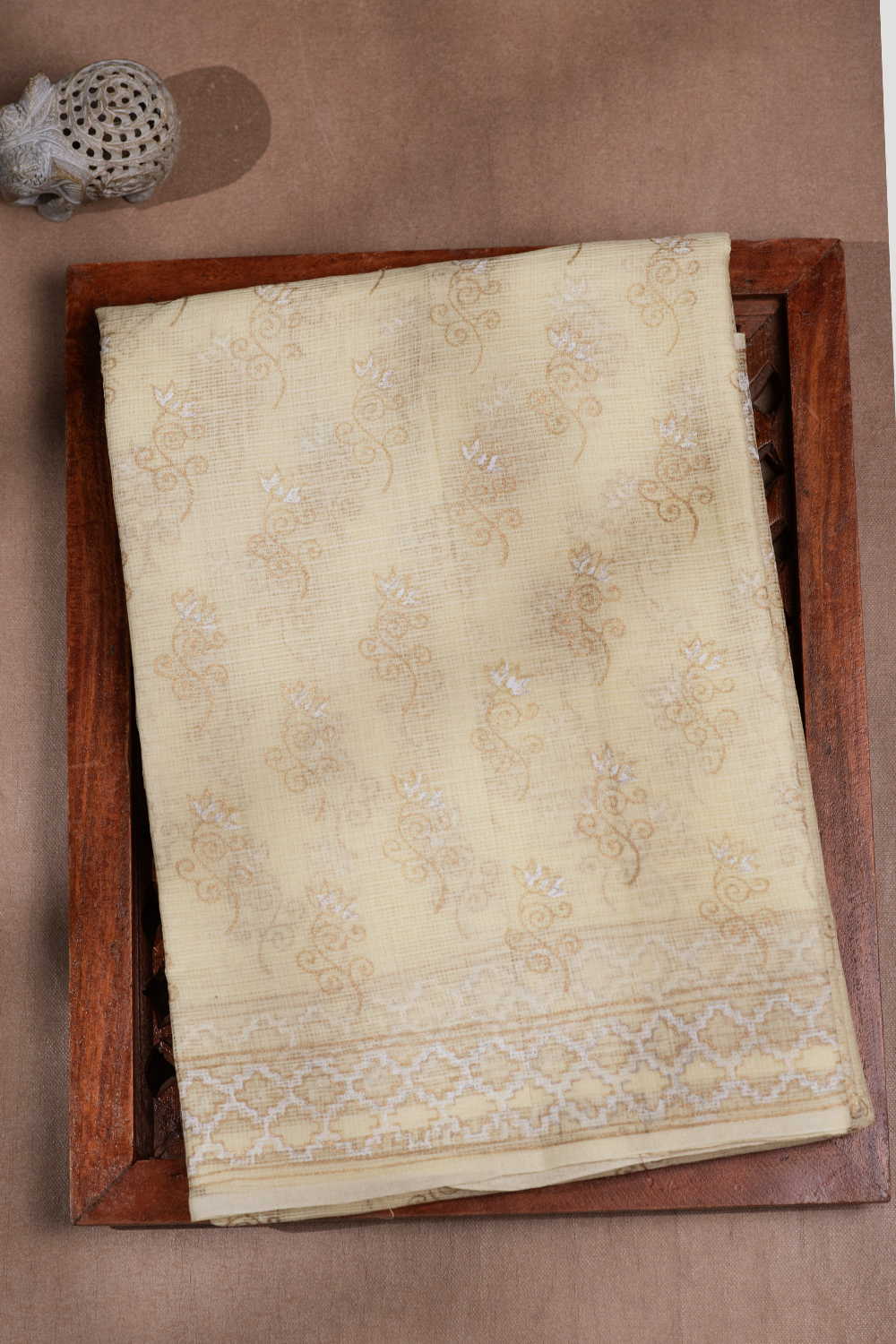 Light Lemon Yellow Kadi Print Kota Cotton saree