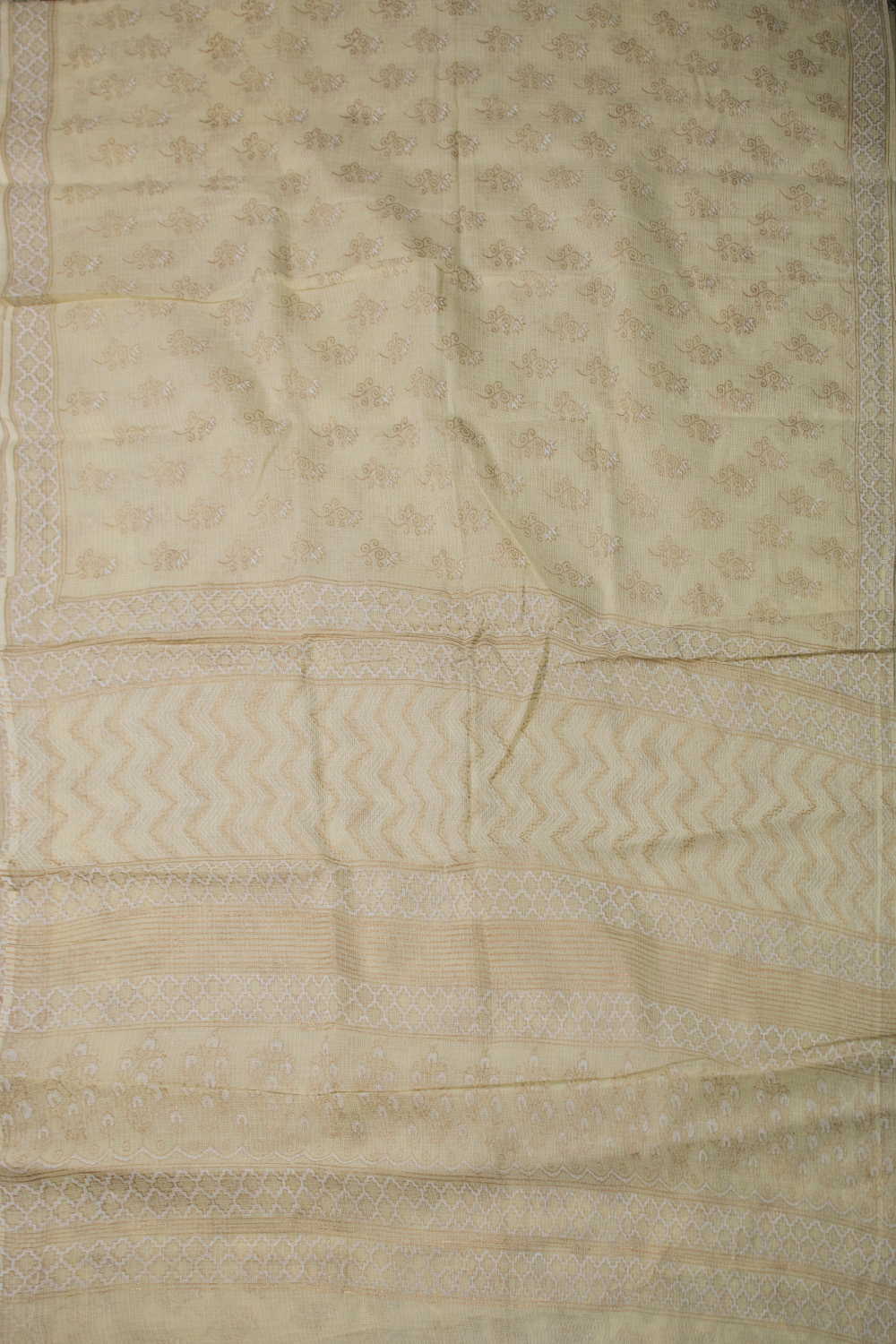 Light Lemon Yellow Kadi Print Kota Cotton saree - Image 2