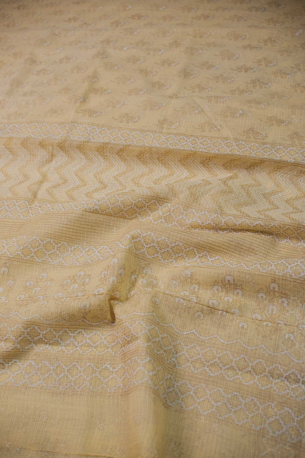 Light Mango Yellow Kadi Print Kota Cotton saree - Image 3