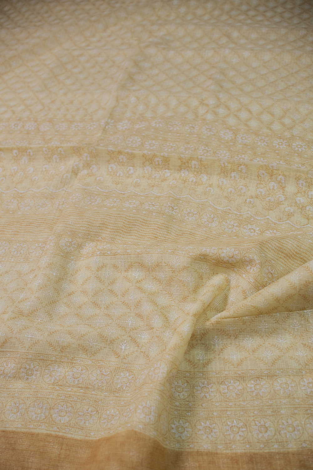 Shade of Yellow Kadi Print Kota Cotton saree - Image 3