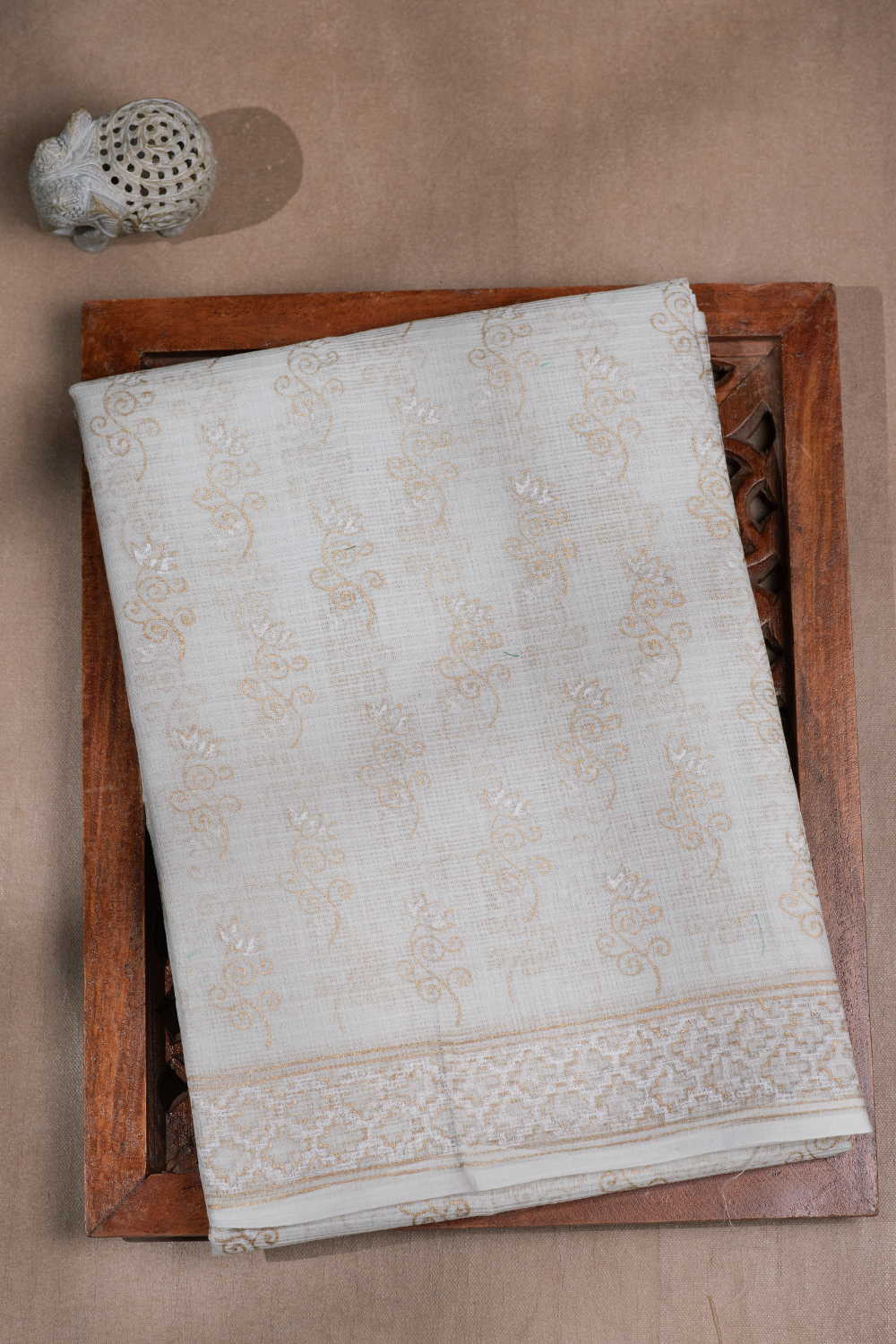 Soft White Kadi Print Kota Cotton saree