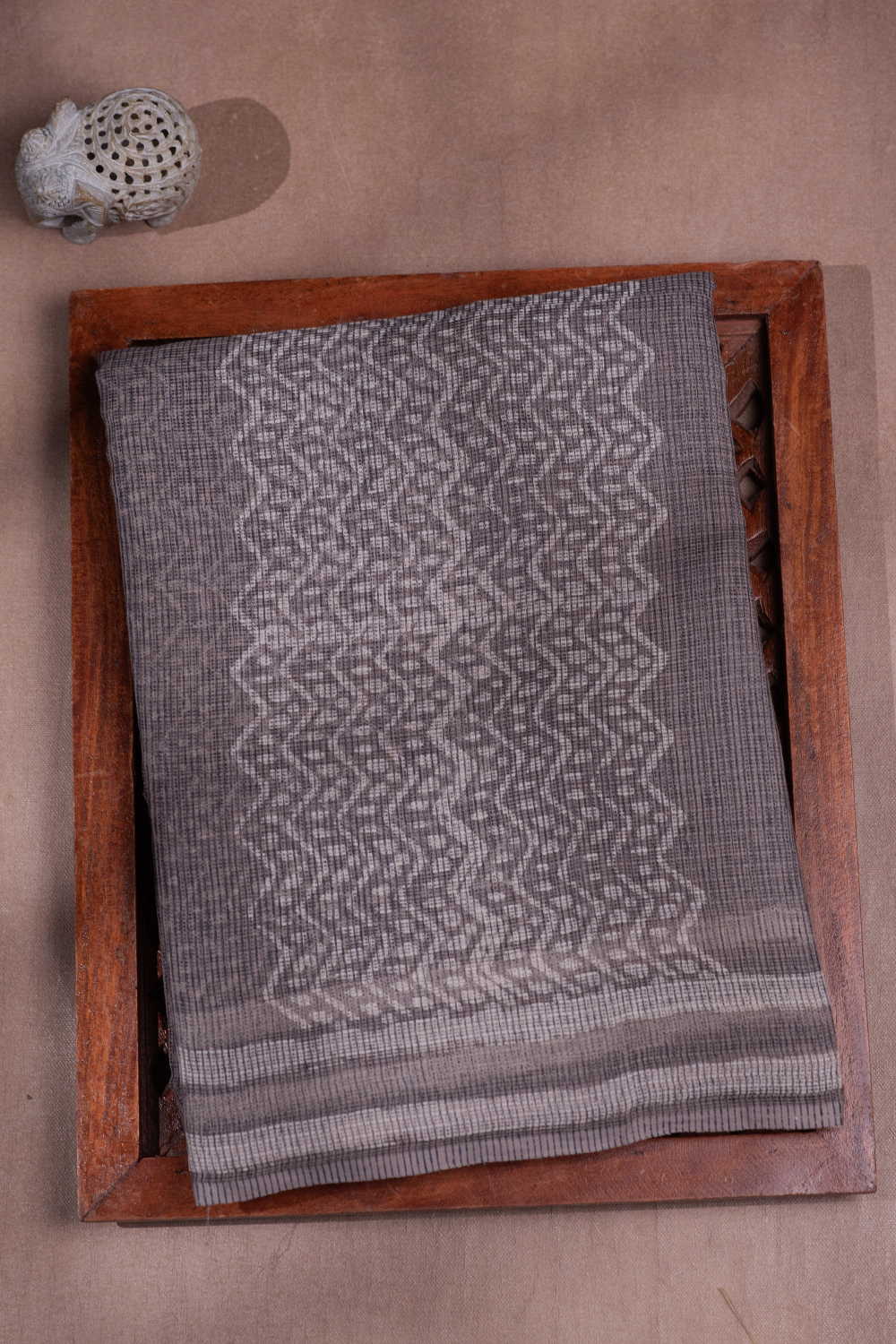 Irregular Grey Block Printed Kota Cotton saree