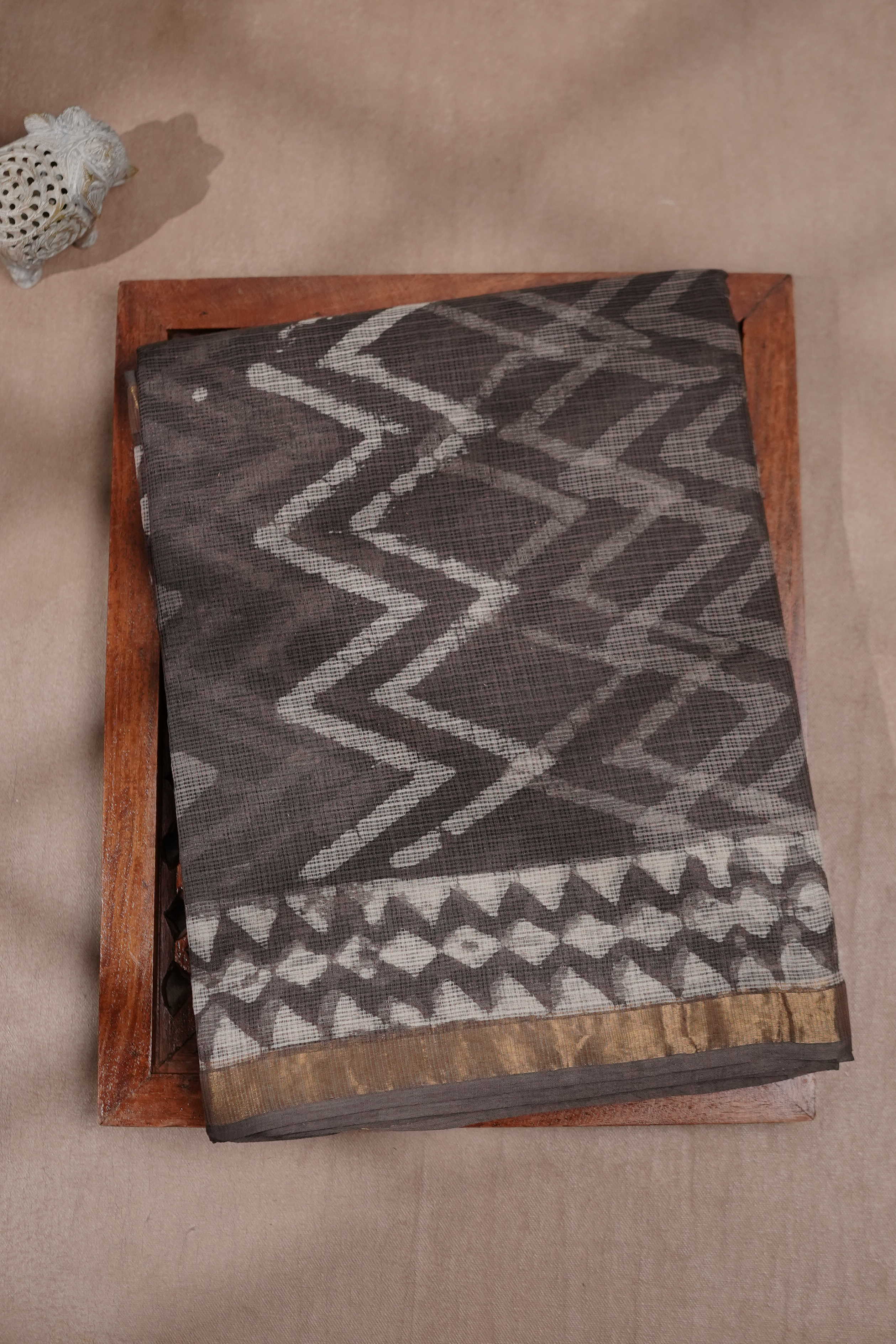 Chevron Design Block Printed Kota Cotton saree