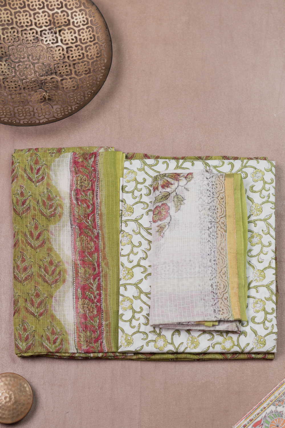 Pear Green Block Printed Kota Cotton Suit