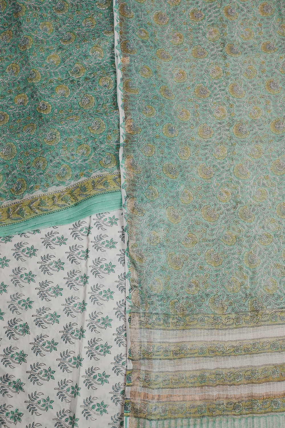 Green Block Printed Kota Cotton Suit - Image 3