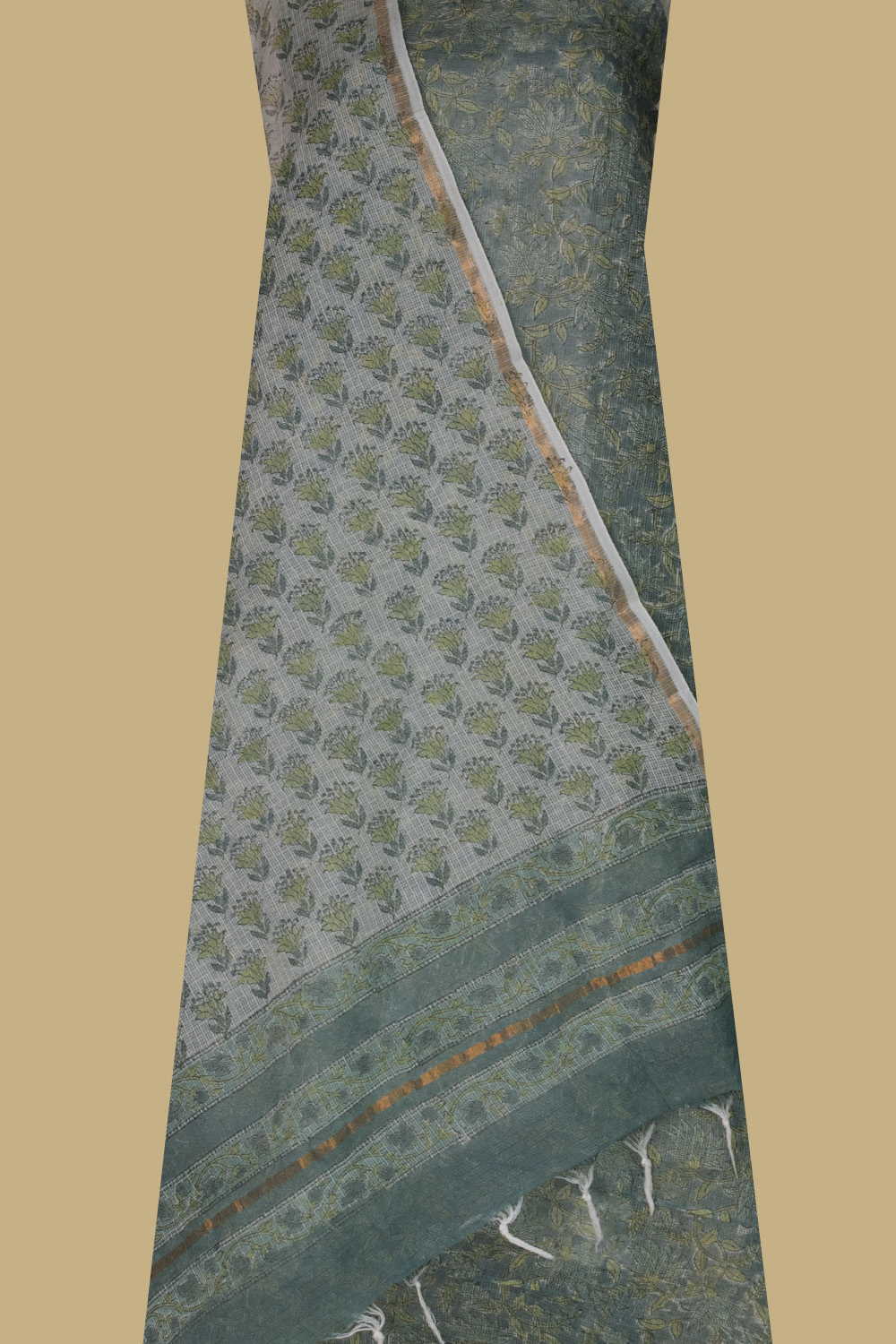 Leafy Floral Block Printed Kota Cotton Suit - Image 2