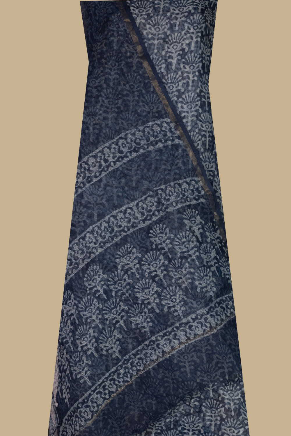 Indigo with Floral Block Printed Kota Cotton Suit - Image 2