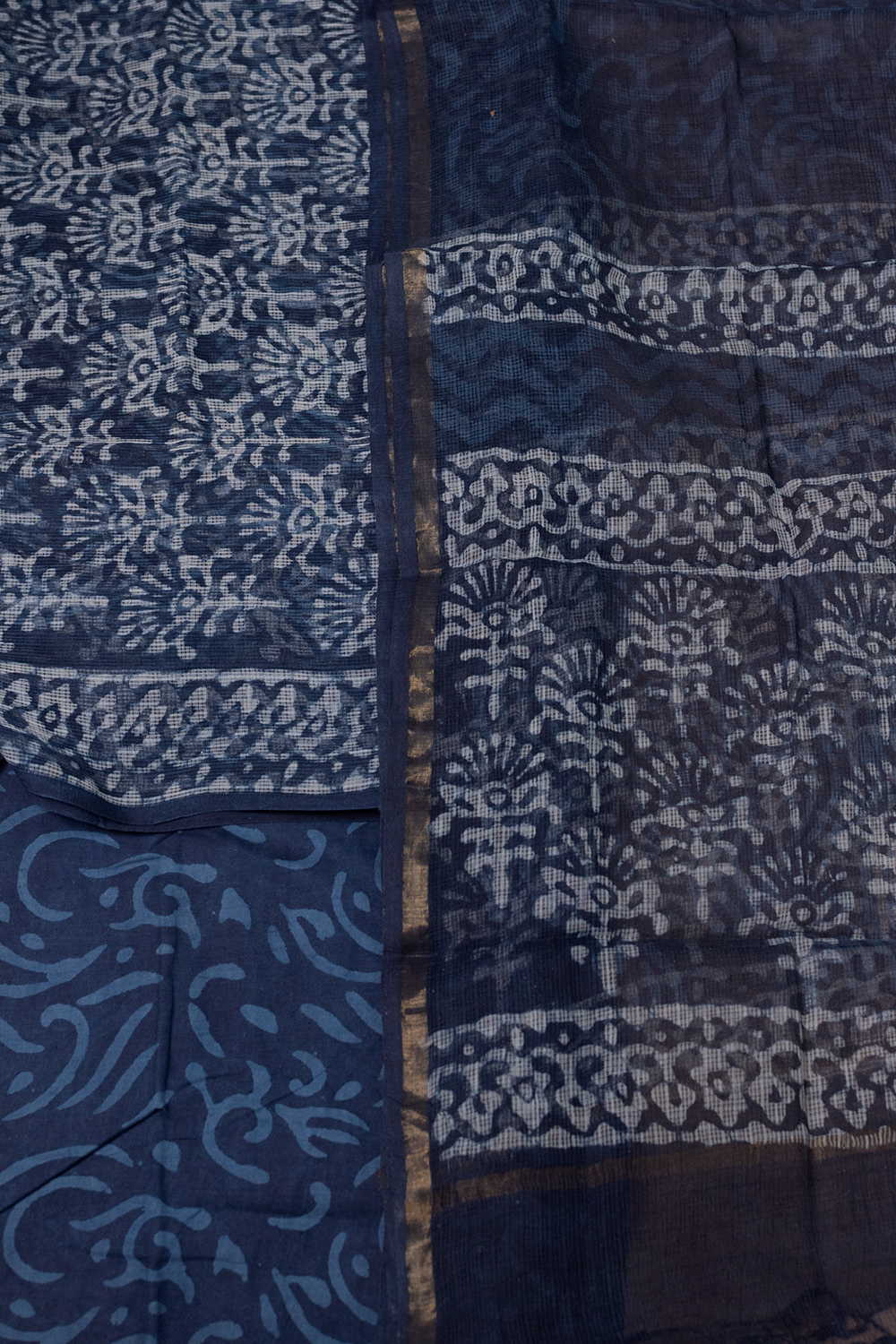 Indigo with Floral Block Printed Kota Cotton Suit - Image 3