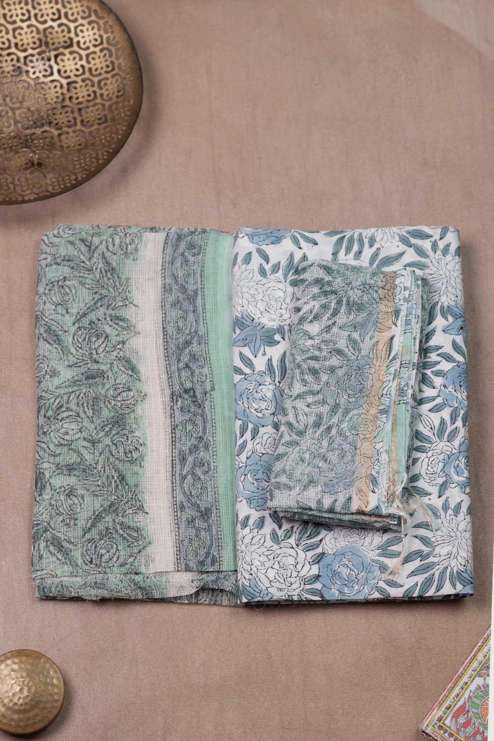 Florals on Green Block Printed Kota Cotton Suit