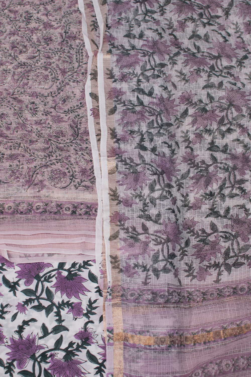 Leafy Floral Block Printed Kota Cotton Suit - Image 3