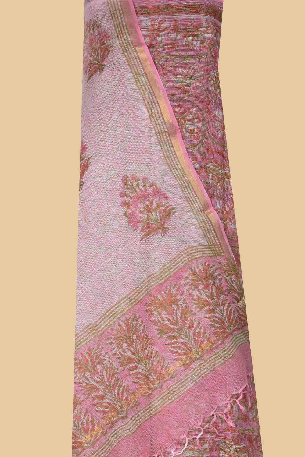 Pink with Floral Block Printed Kota Cotton Suit