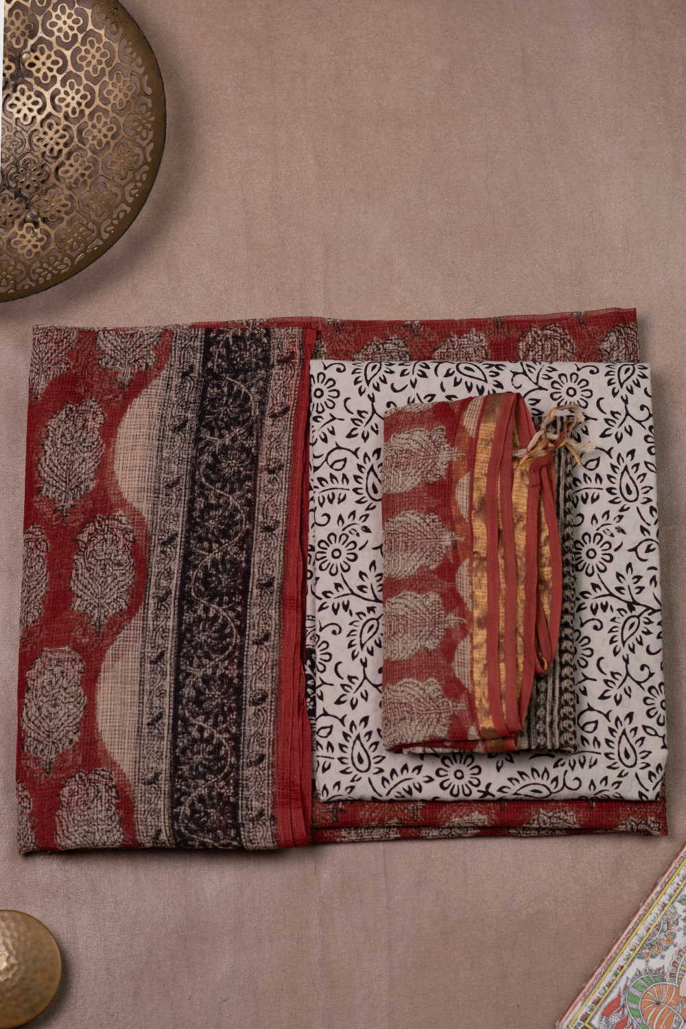 Buttas on Maroon Block Printed Kota Cotton Suit