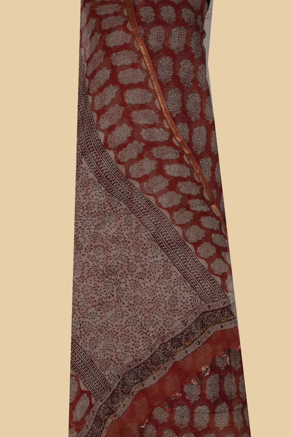 Buttas on Maroon Block Printed Kota Cotton Suit - Image 2