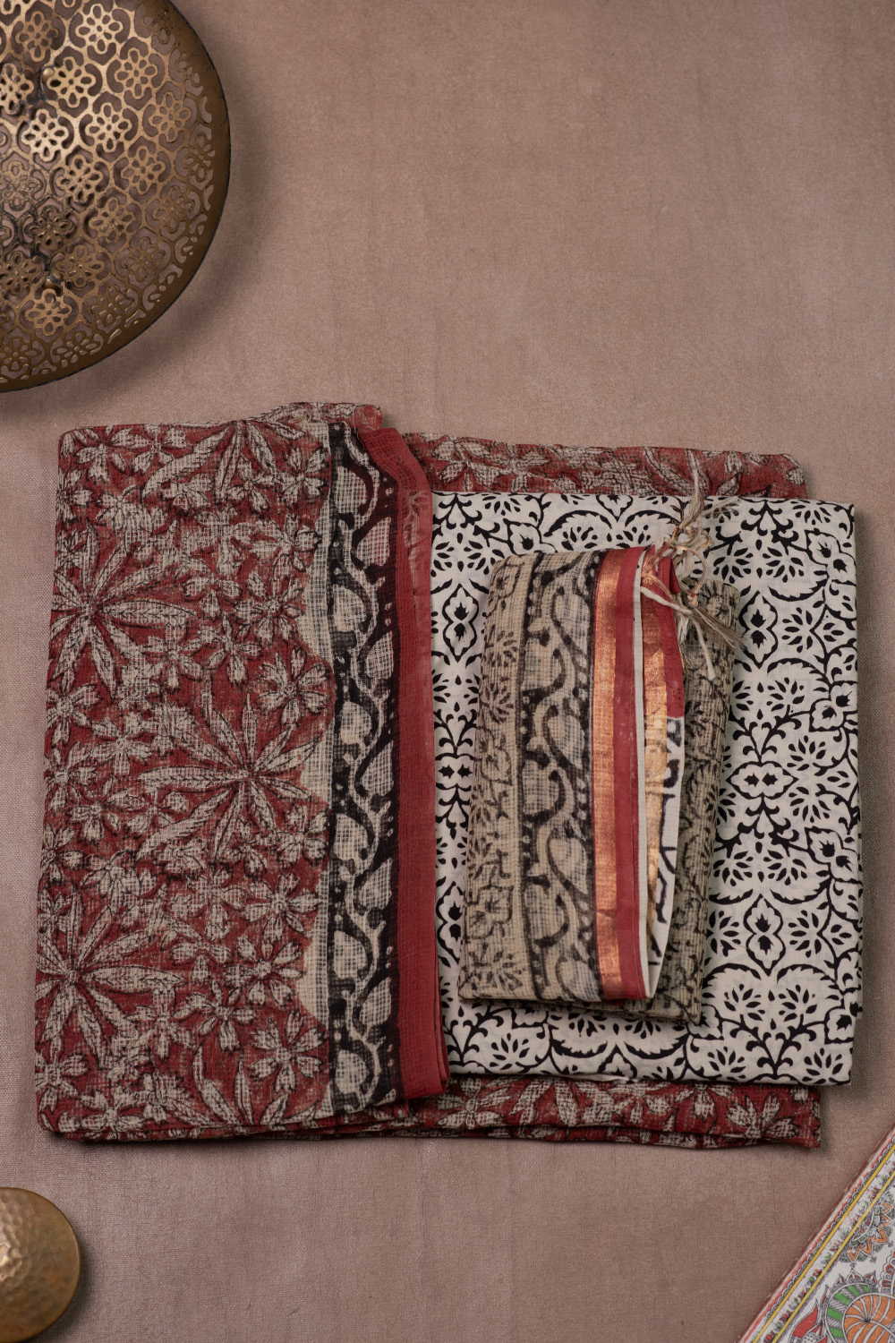 Maroon Garden Block Printed Kota Cotton Suit