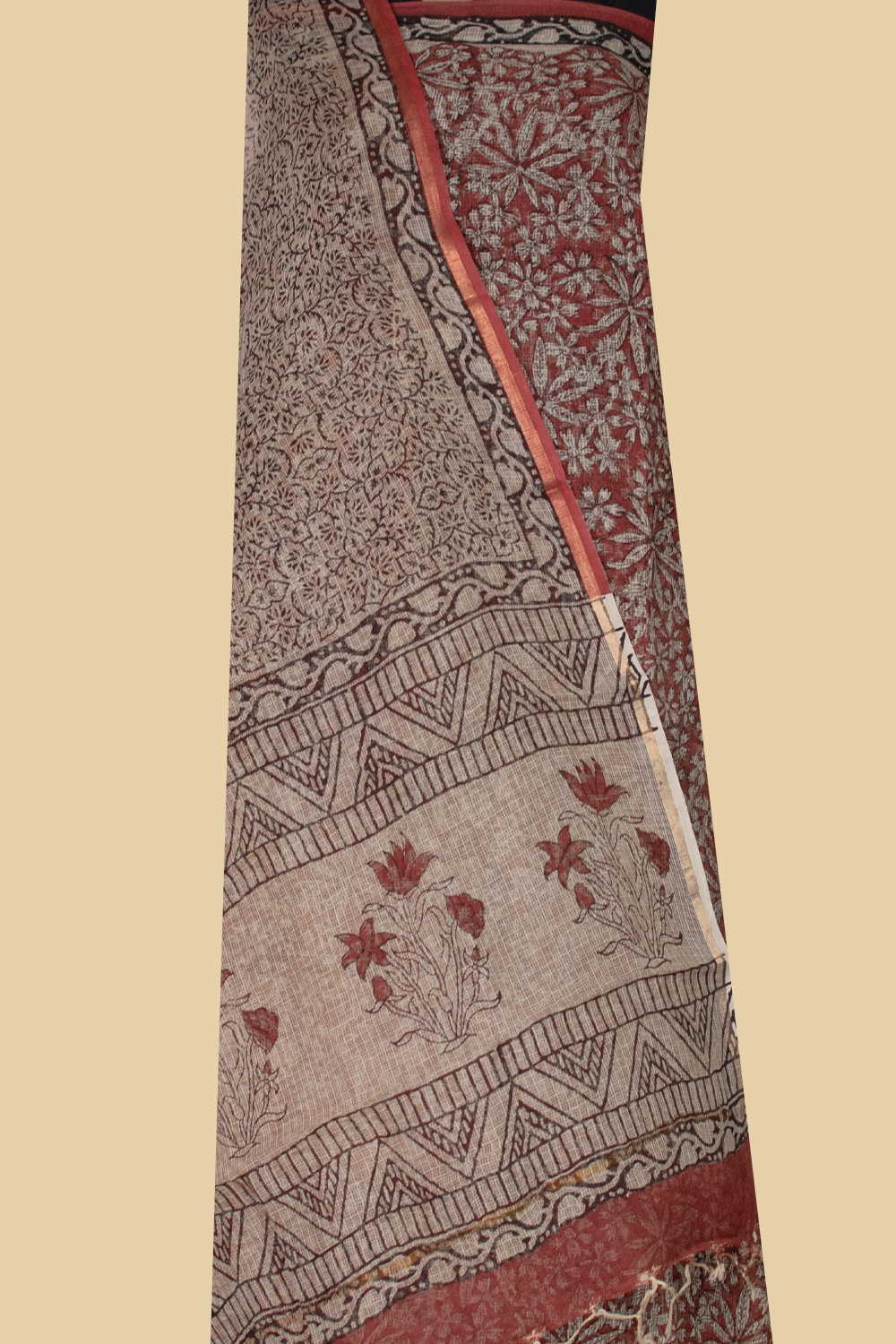 Maroon Garden Block Printed Kota Cotton Suit - Image 2