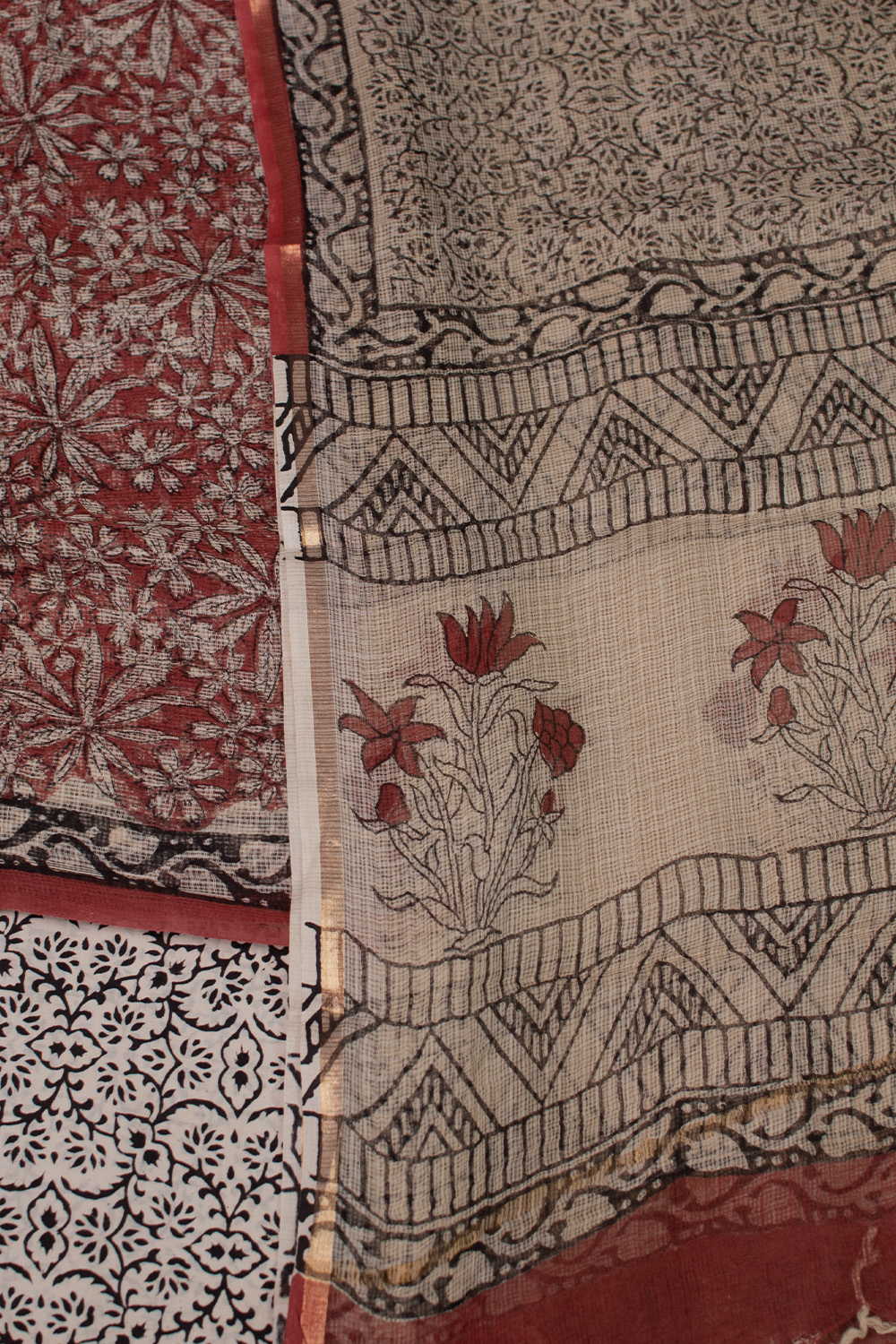 Maroon Garden Block Printed Kota Cotton Suit - Image 3