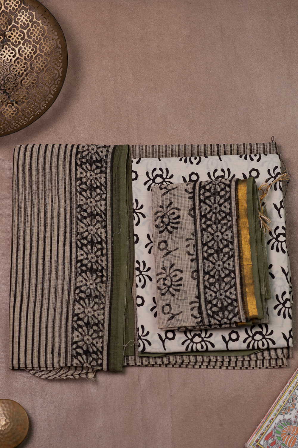 Stripe Pattern Block Printed Kota Cotton Suit