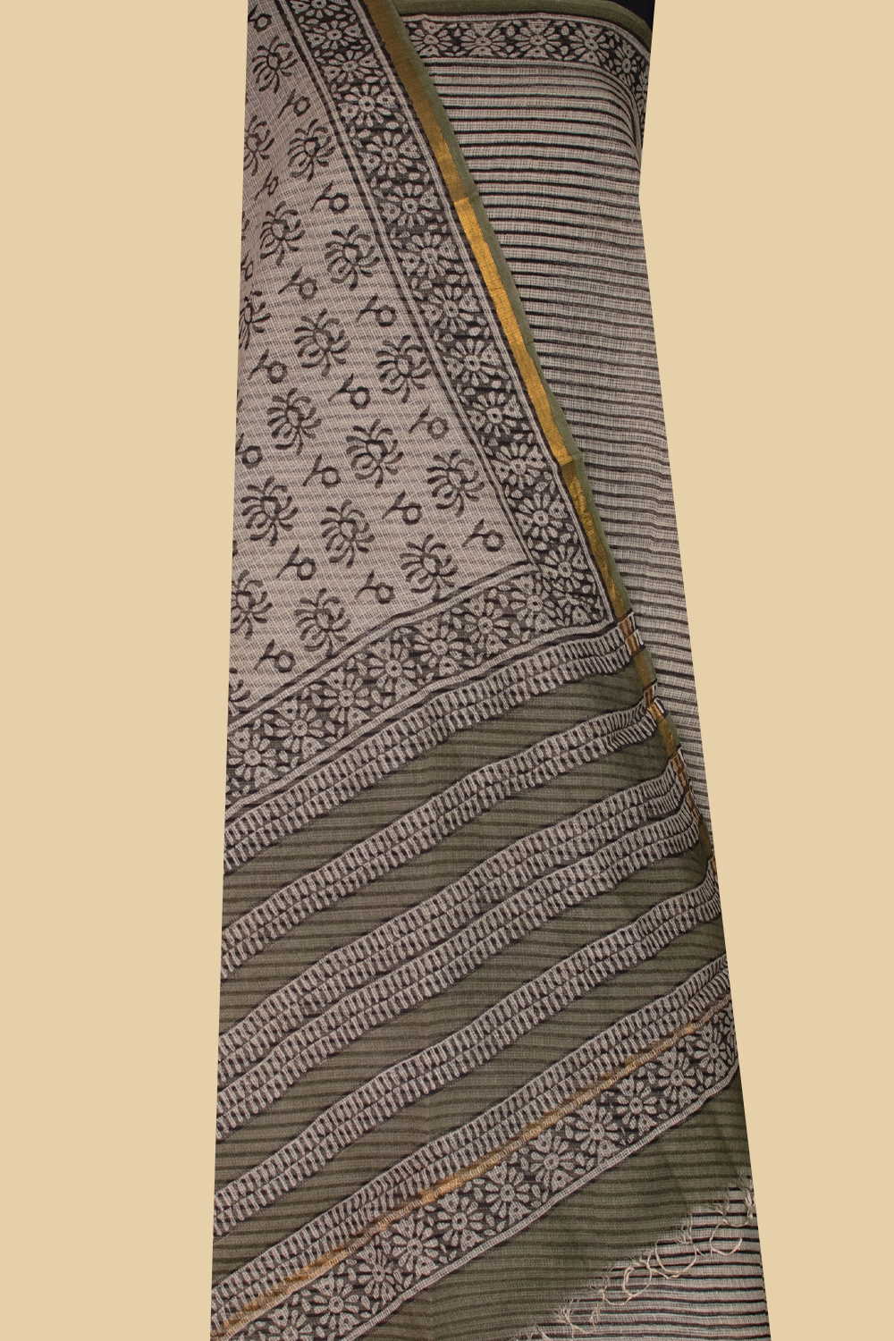Stripe Pattern Block Printed Kota Cotton Suit - Image 2