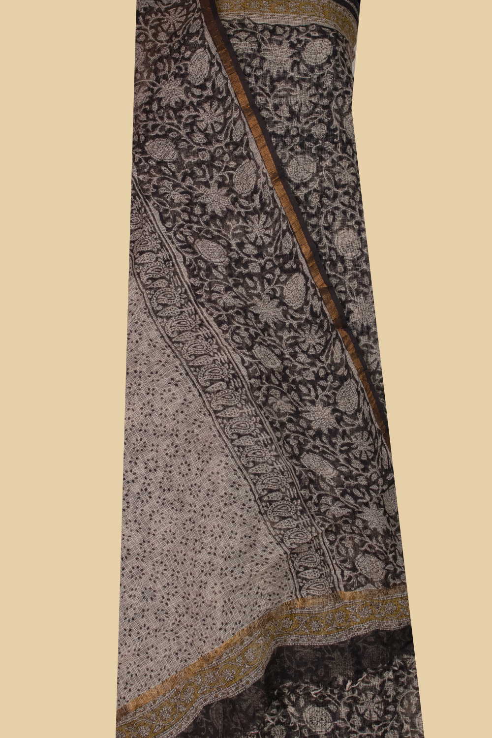 Floral Garden - Black Block Printed Kota Cotton Suit