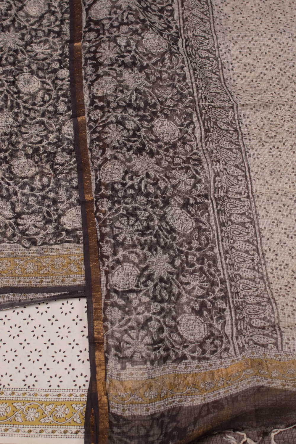 Floral Garden - Black Block Printed Kota Cotton Suit - Image 3