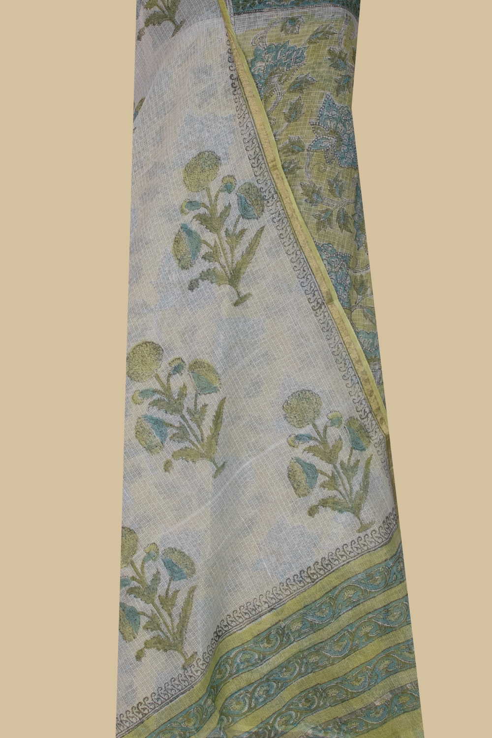 Light Green Block Printed Kota Cotton Suit