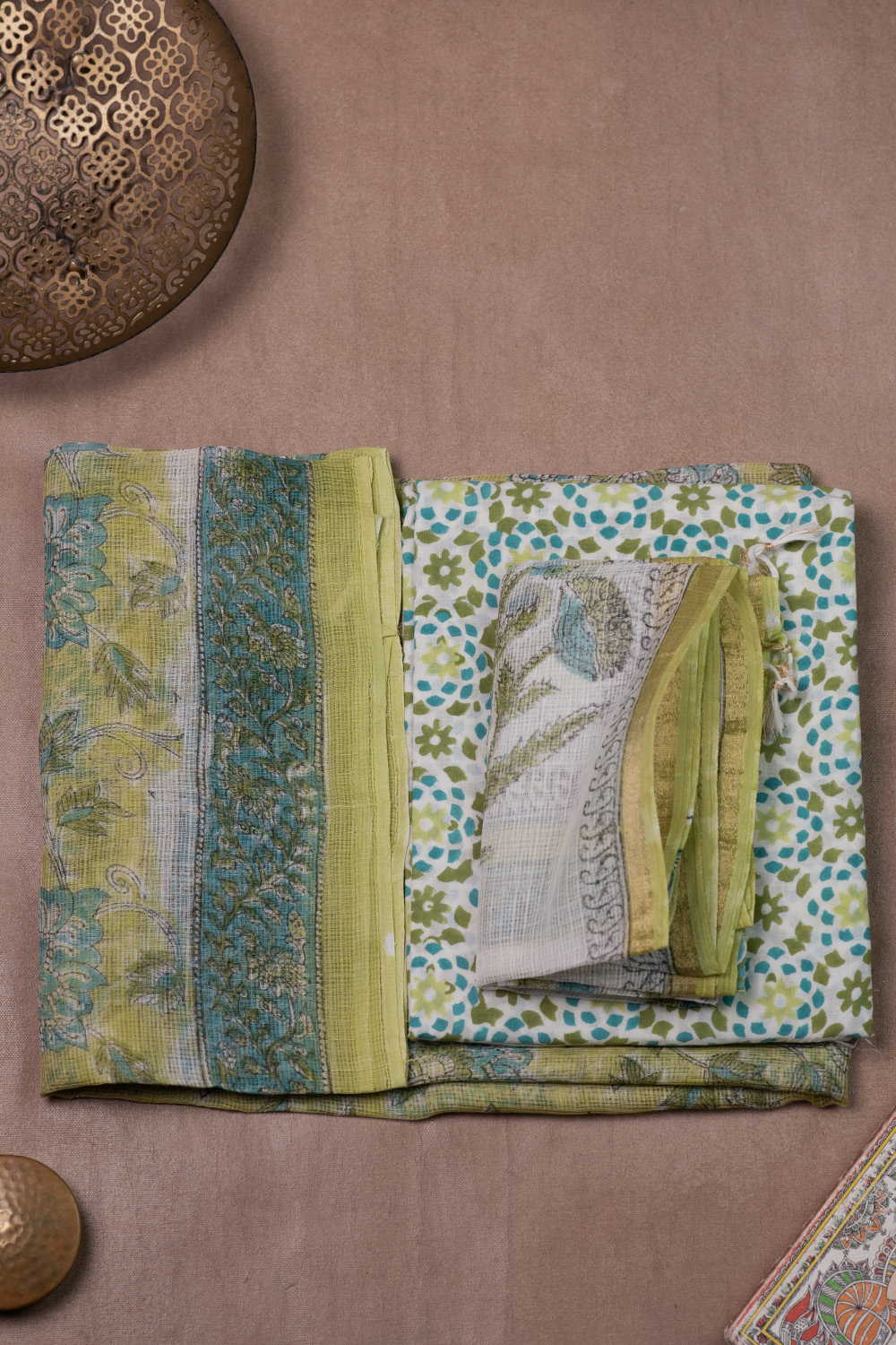 Light Green Block Printed Kota Cotton Suit - Image 2