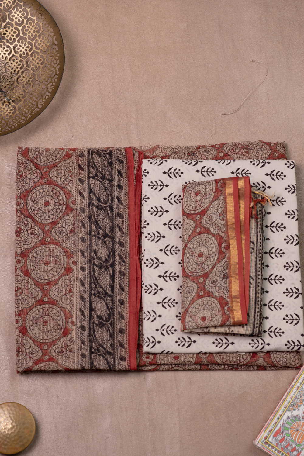 Maroon Block Printed Kota Cotton Suit