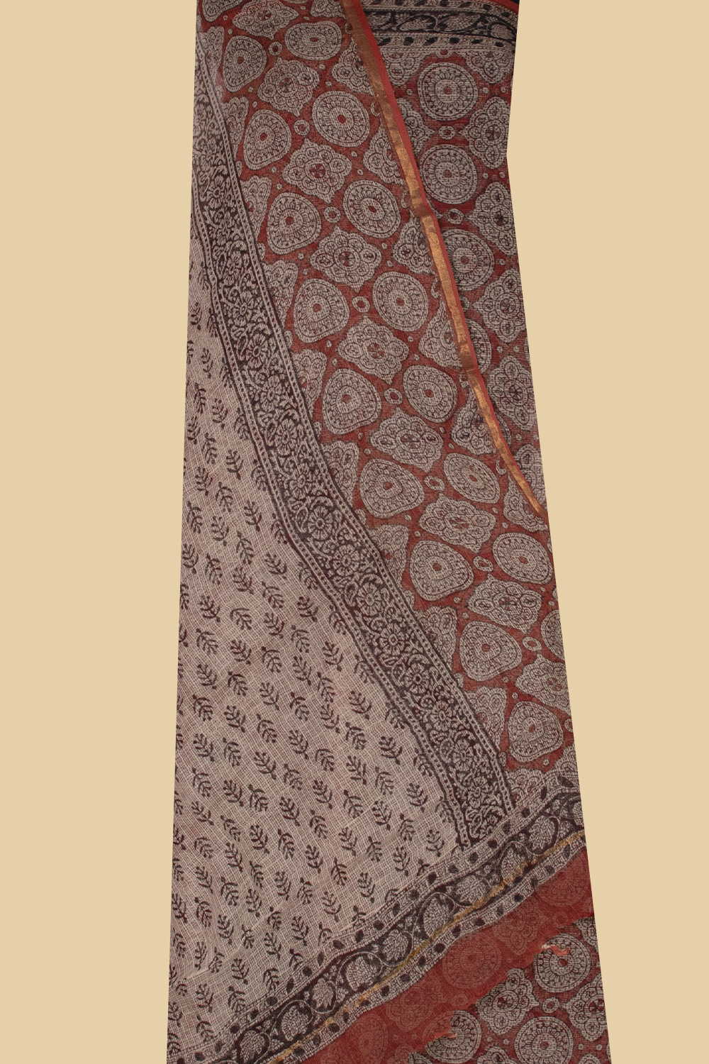 Maroon Block Printed Kota Cotton Suit - Image 2