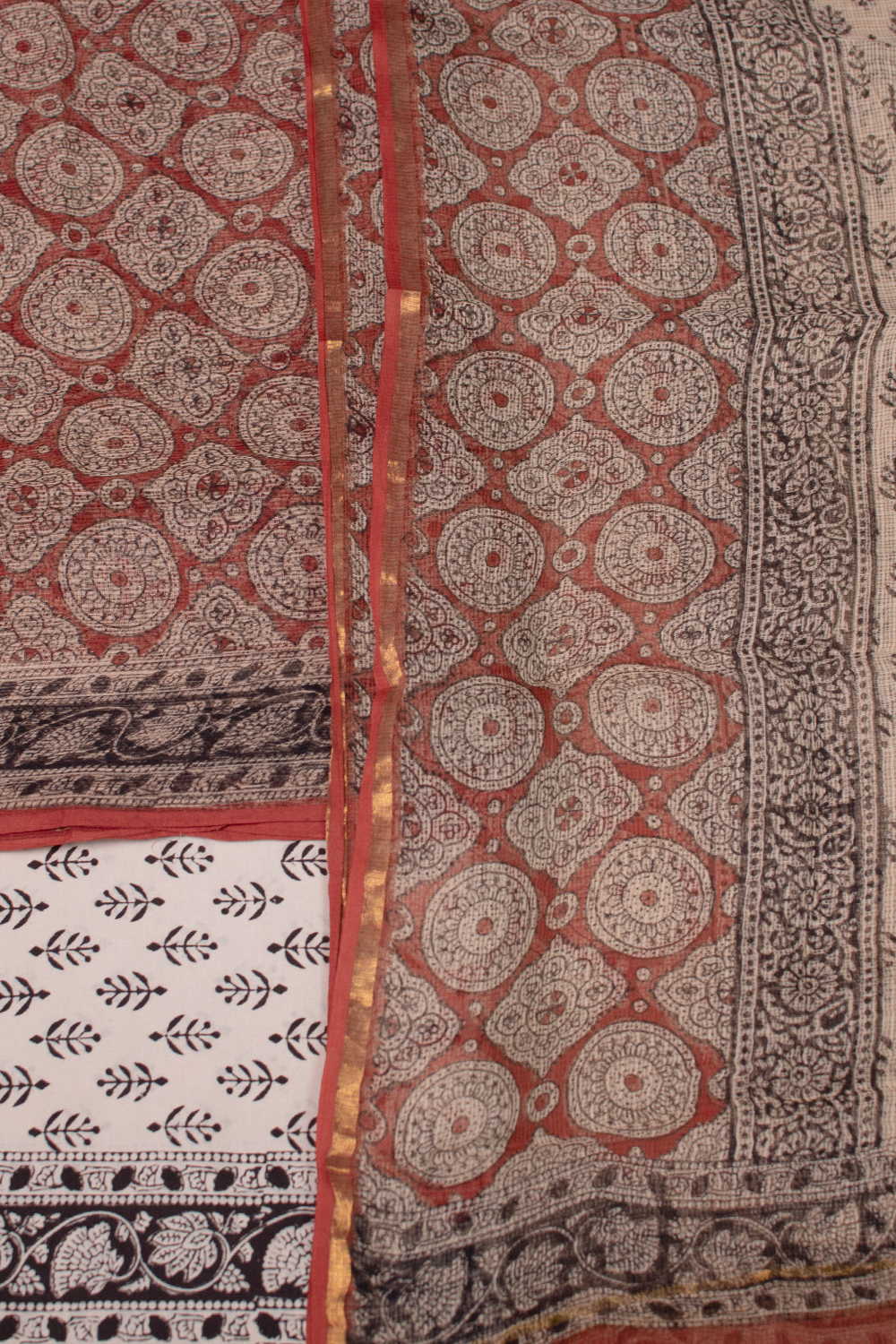 Maroon Block Printed Kota Cotton Suit - Image 3