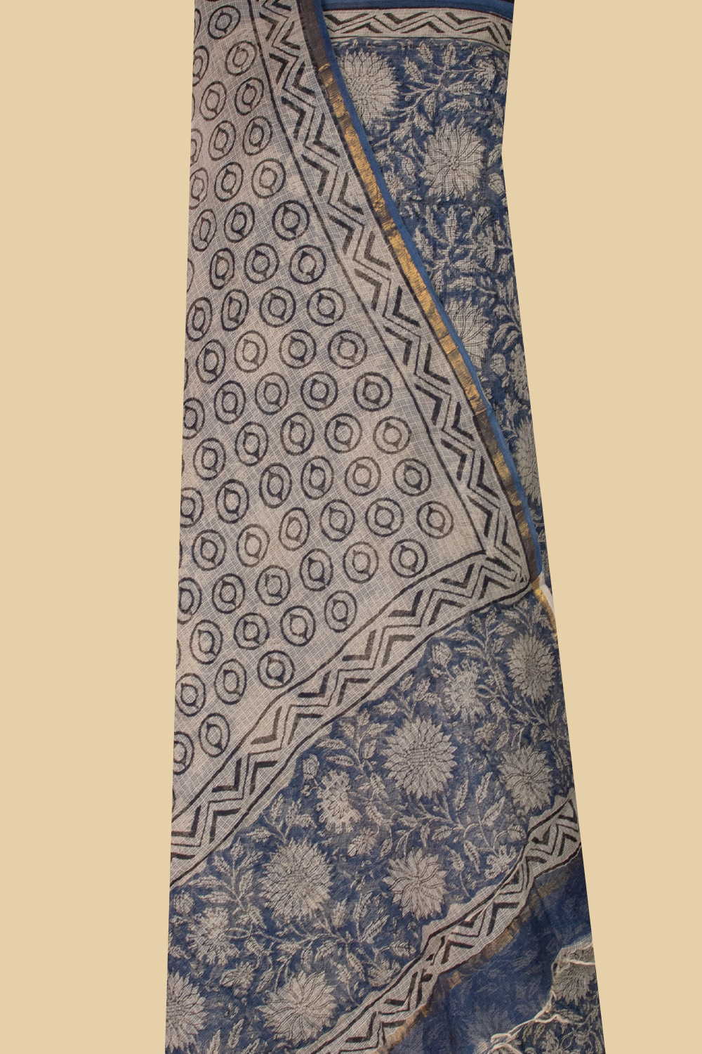 Vintage Floral Block Printed Kota Cotton Suit