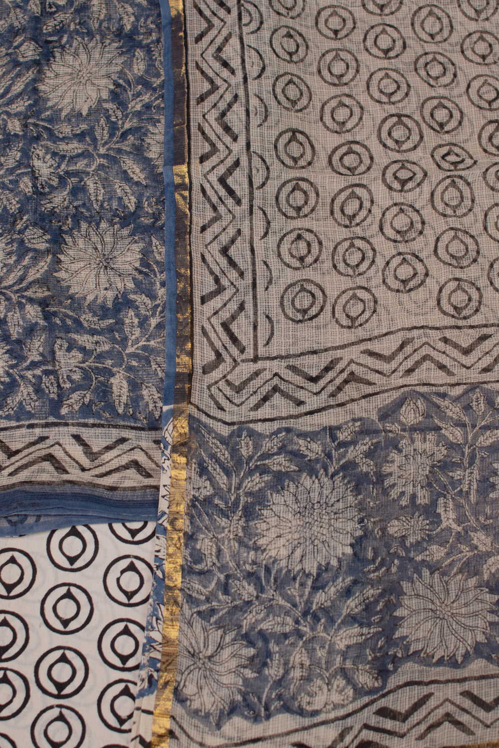 Vintage Floral Block Printed Kota Cotton Suit - Image 3
