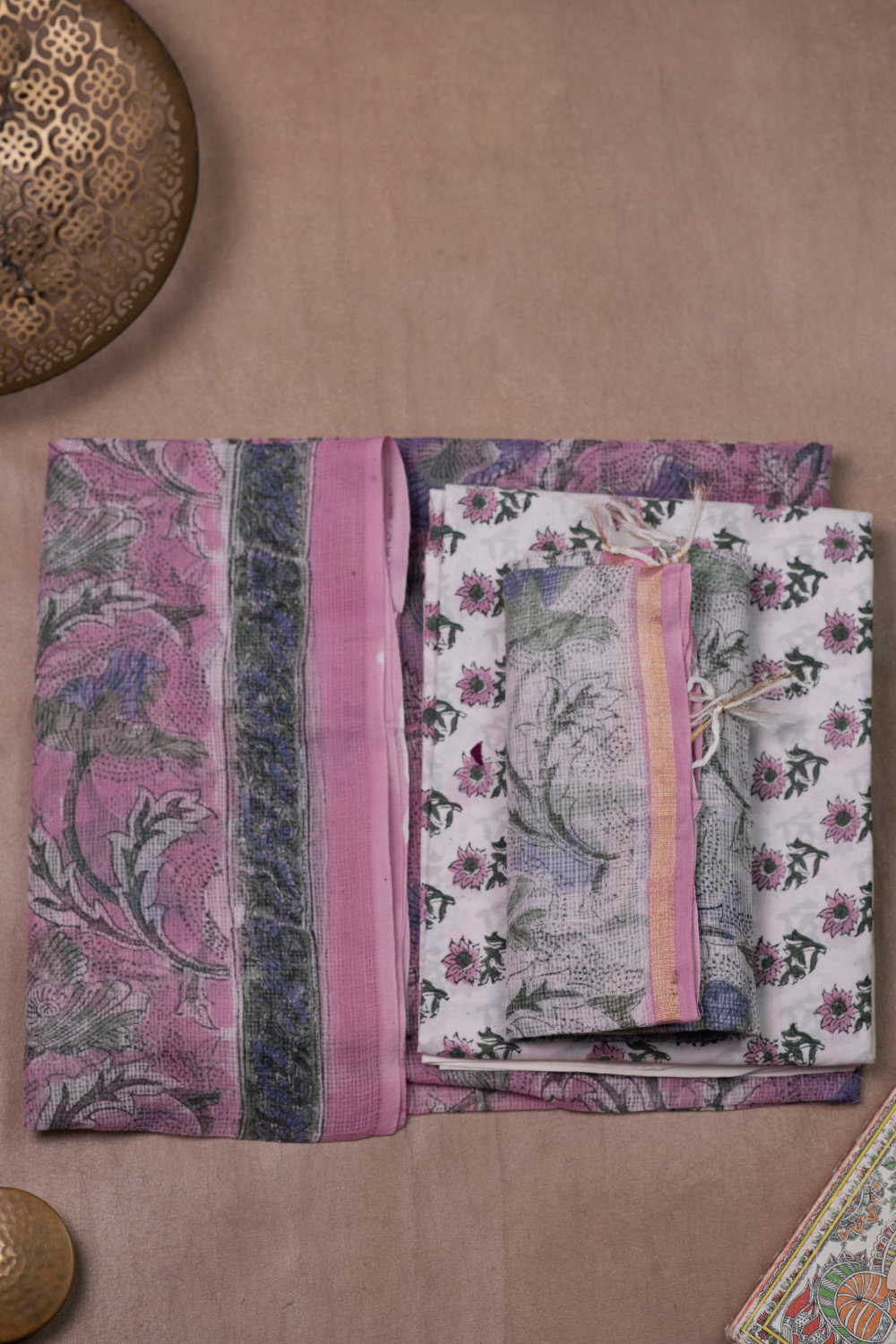Lavender Pink Block Printed Kota Cotton Suit - Image 2