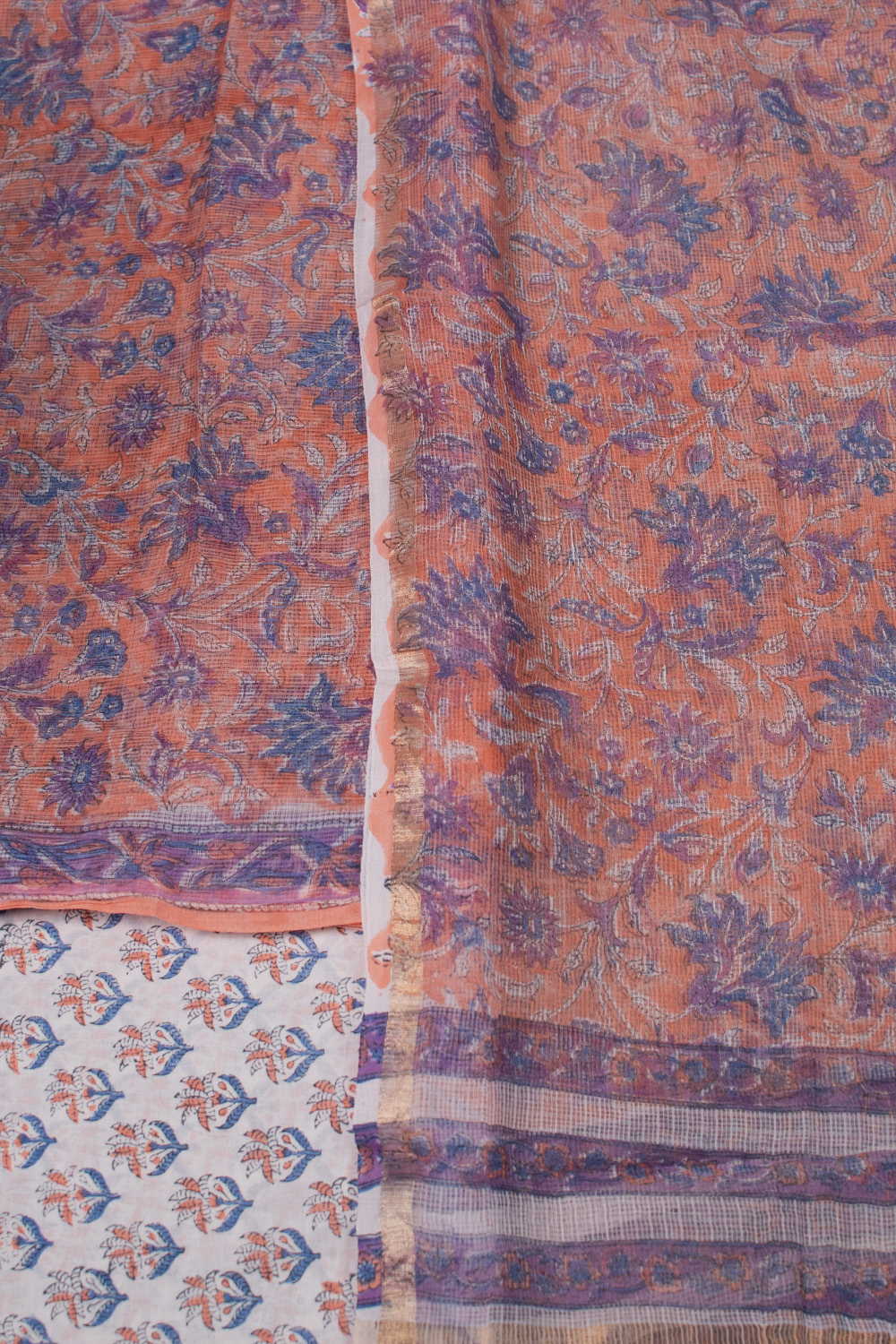 Parosal Peach Block Printed Kota Cotton Suit - Image 3