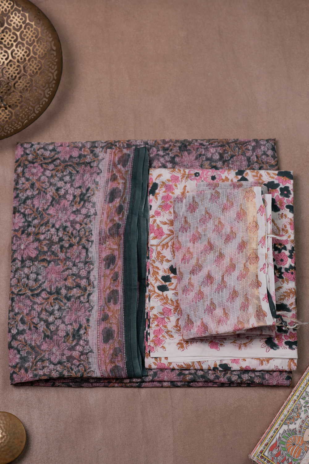 Pink Floral Block Printed Kota Cotton Suit