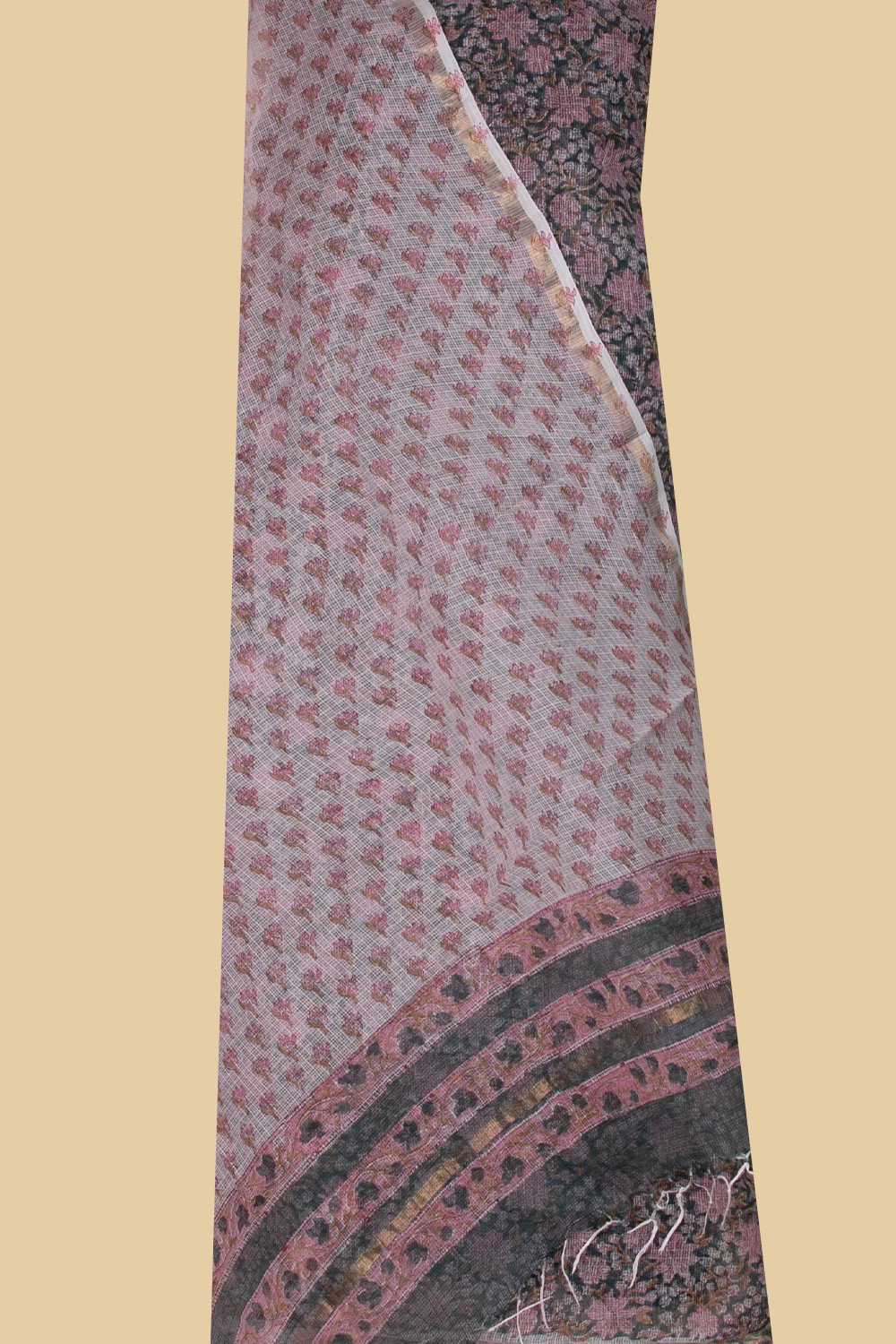 Pink Floral Block Printed Kota Cotton Suit - Image 2