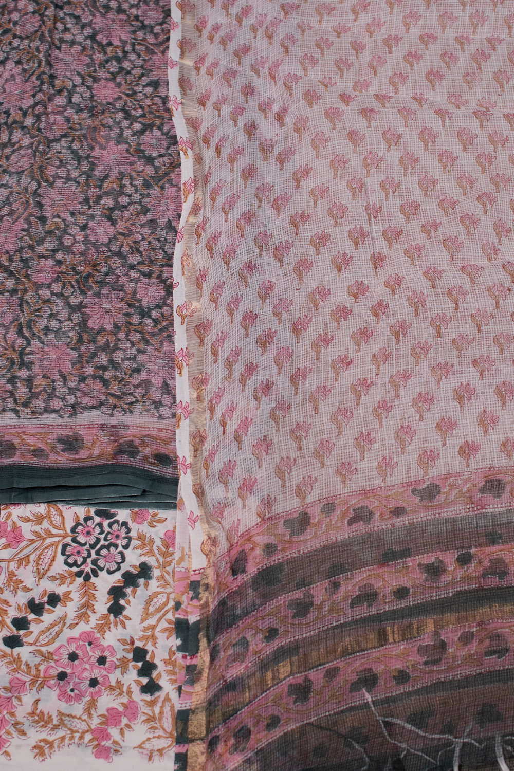 Pink Floral Block Printed Kota Cotton Suit - Image 3