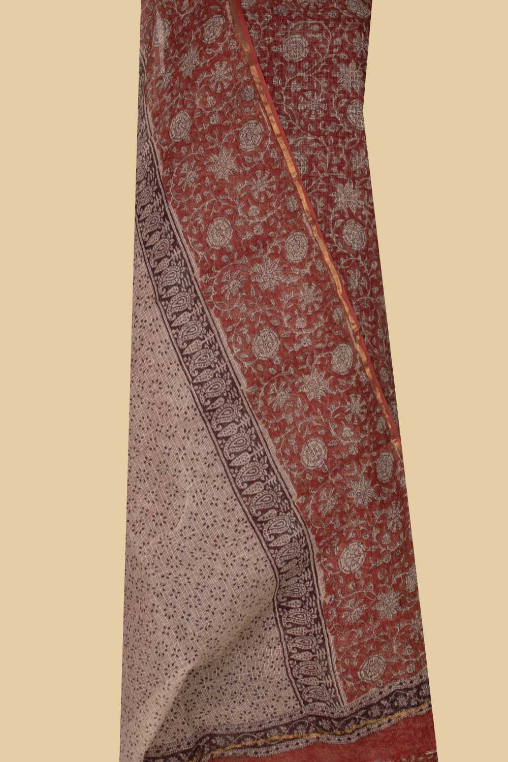 Maroon with Floral Block Printed Kota Cotton Suit