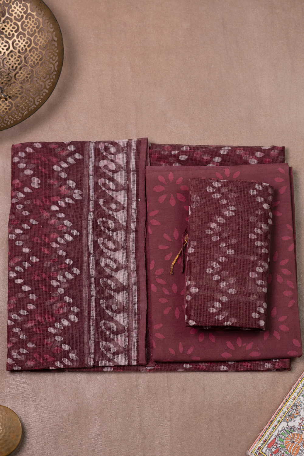 Sangria Maroon Block Printed Kota Cotton Suit