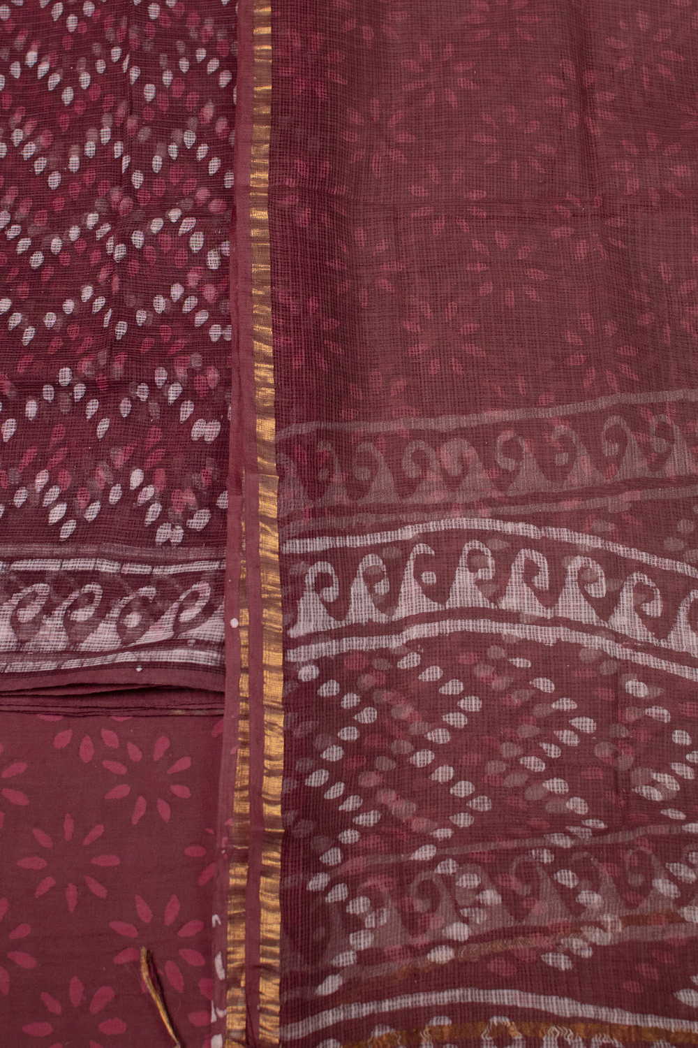 Sangria Maroon Block Printed Kota Cotton Suit - Image 3