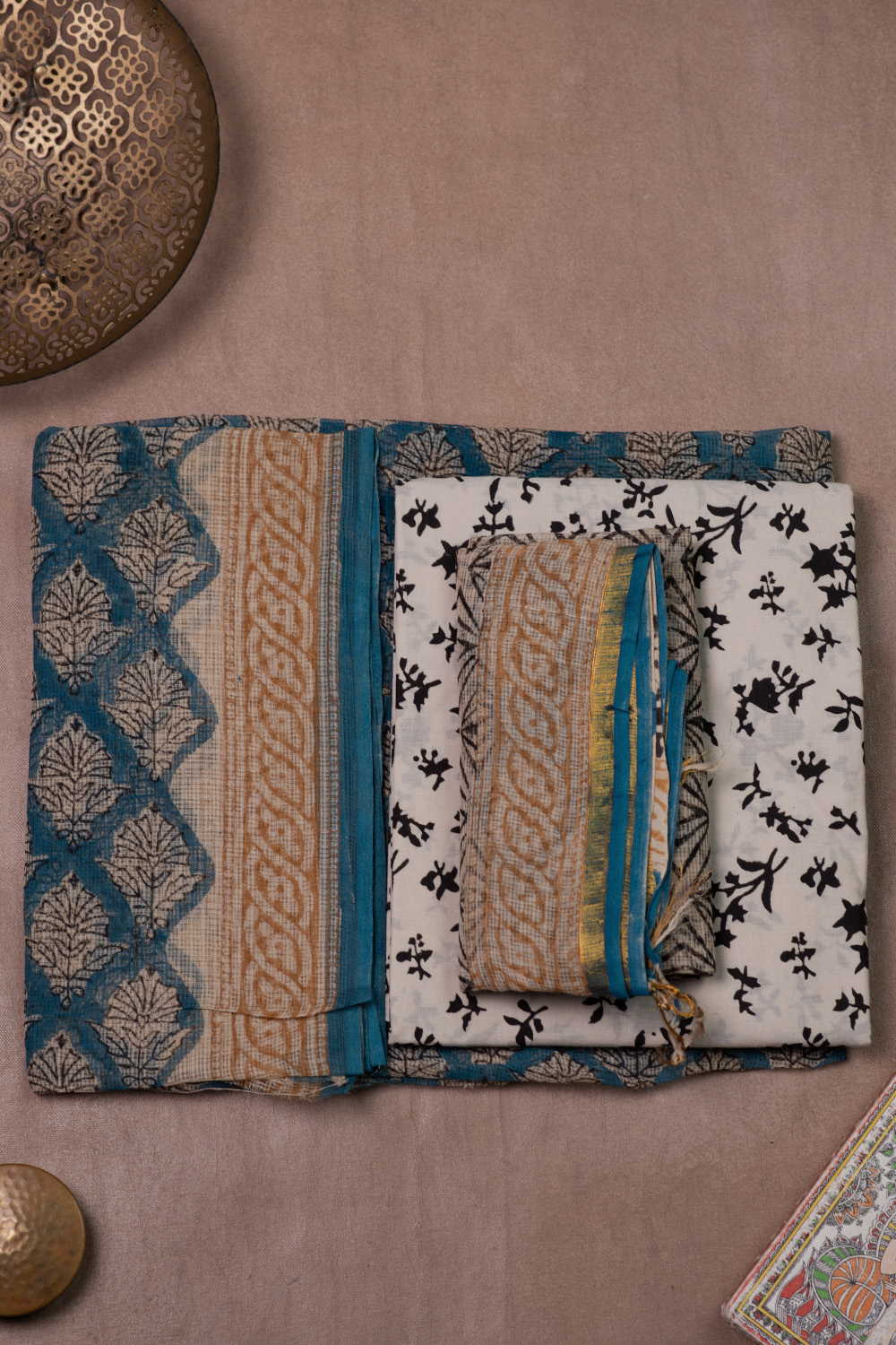 Shade of Blue Block Printed Kota Cotton Suit - Image 2