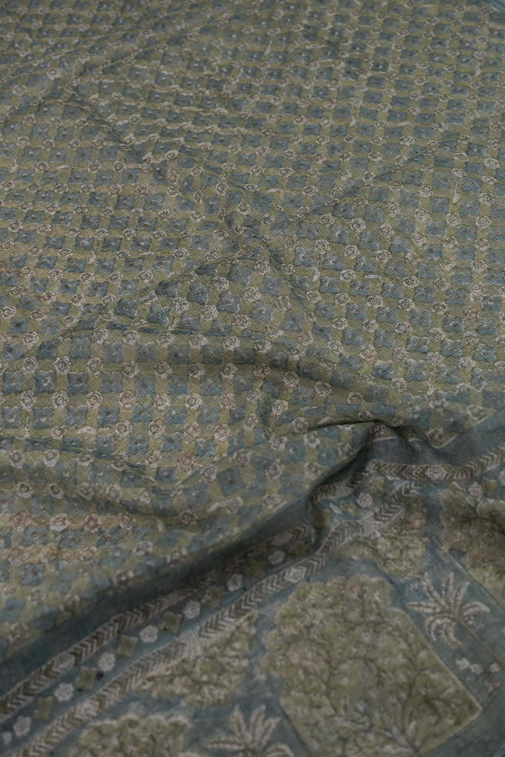 Green Block Printed Kota Cotton Dupatta - Image 2